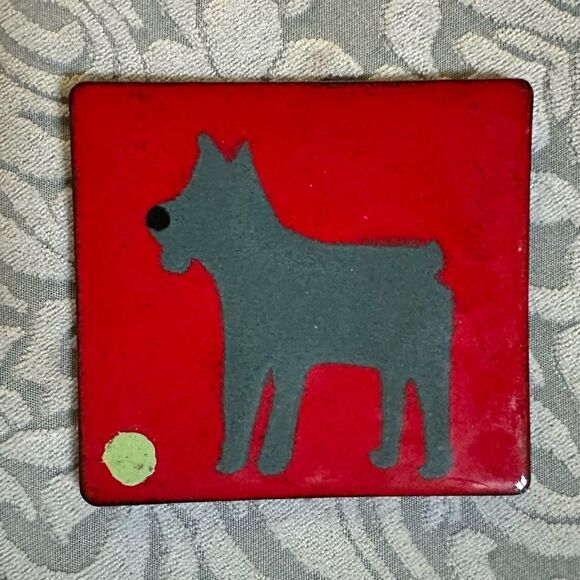 Terrier Dog Design enamel on copper trinket tray - Picture 5 of 7